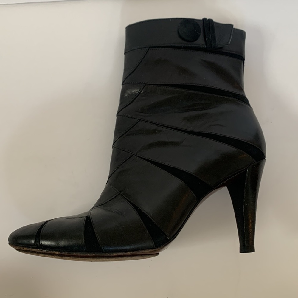 Cole Haan Boots black leather stiletto heel ankle booties boots Nike Air 8.5 - Picture 3 of 14